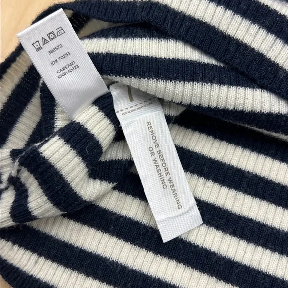 Loft wool blend nautical navy blue white striped crew neck long sleeve sweater M - Picture 6 of 8
